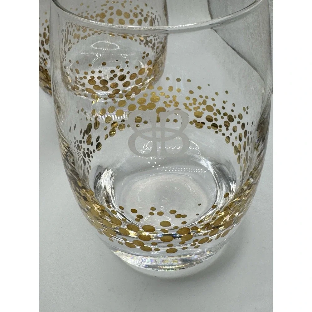 Baileys Irish Cream Gold Dot Confetti Etched Rocks Low Ball‎ Glasses Barware (4)